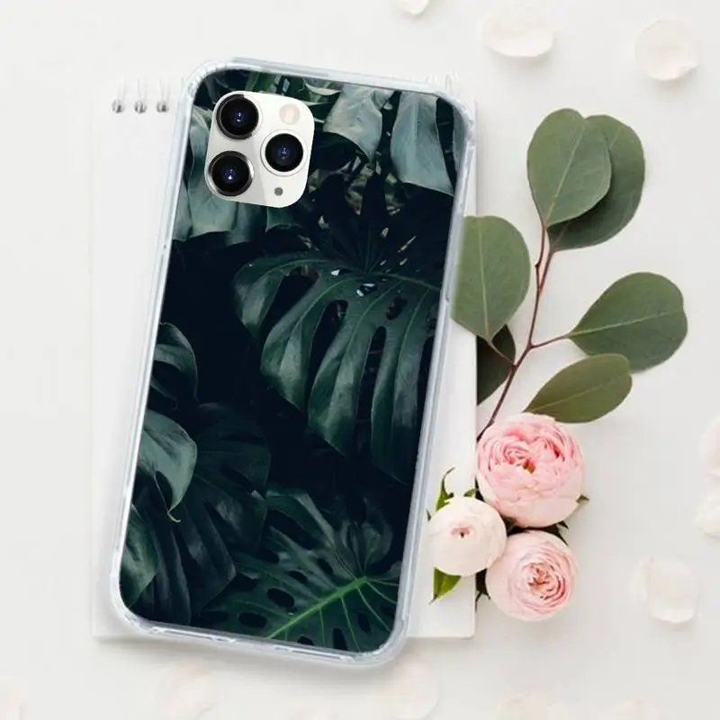 

Green Big Leaf pattern Phone Case for iPhone 11 12 mini pro XS MAX 8 7 6 6S Plus X 5S SE 2020 XR Luxury brand shell funda
