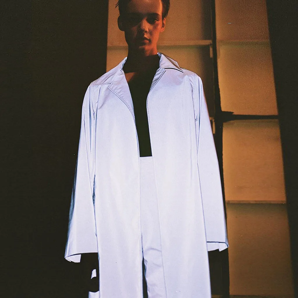 Женский свободный Тренч SAGACE однотонный светоотражающий с отложным воротником