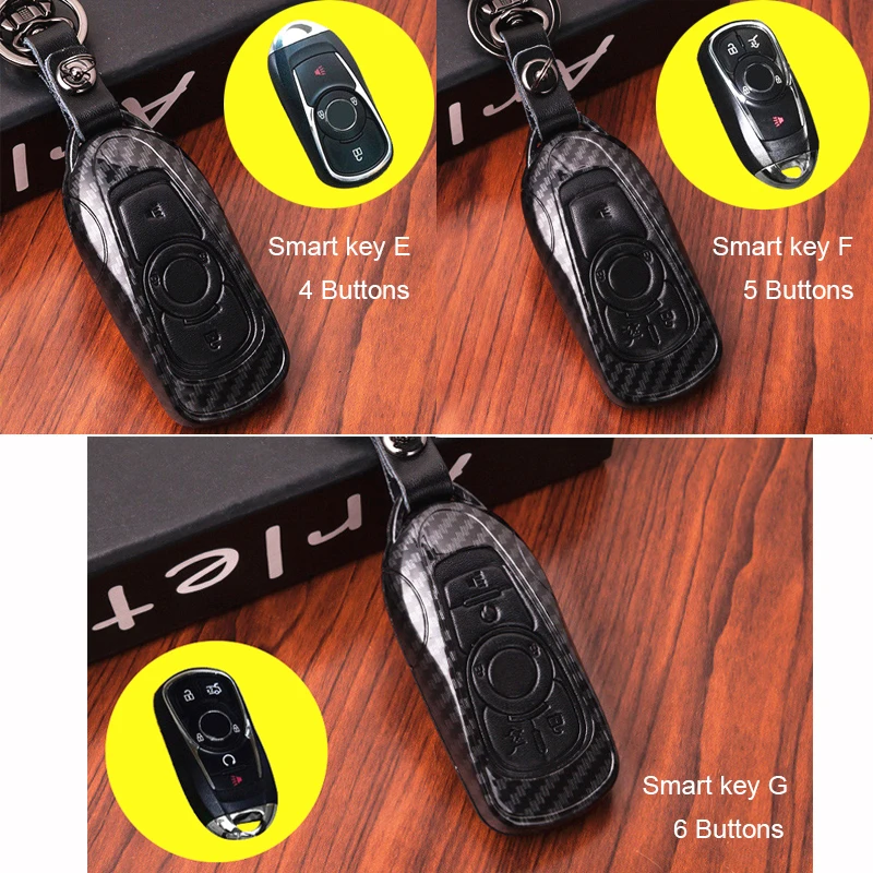 Carbon Fiber Smart Leather Car Key Case Protector Holder Chain Fob Cover Accessories For Buick LaCrosse Enclave Regal | Автомобили и