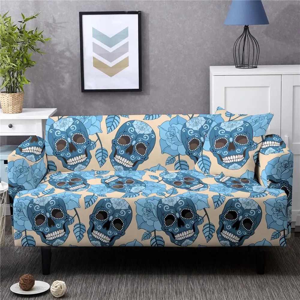 

2021 1/2/3/4 Seater Skull Sofa Cover Elastic Stretch Armchair Couch Cover Sofa Covers for Living Room Furniture Protector