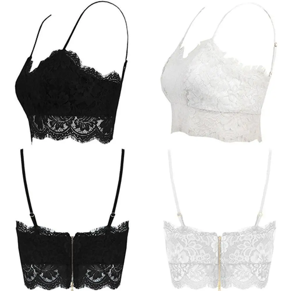 

Women's Fashion Lace Floral Unpadded Zipper Bralette Bra Bustier Cami Tops