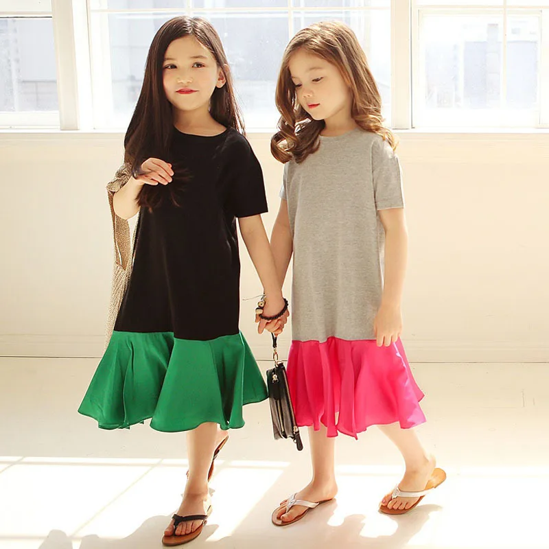

Spliced Summer Girls Dress Special Design Beach Vacation Casual Teenager Kids Outfit Teen Children's Clothing