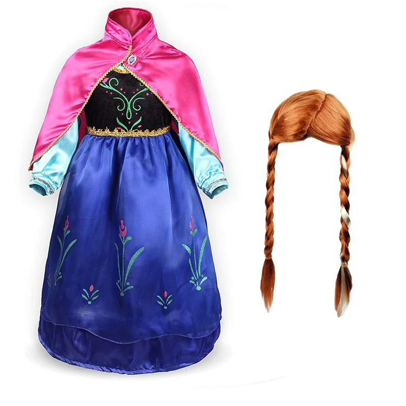 Anna02 Wig Платье Анны и Эльзы для девочек; Детский карнавальный костюм Снежной Королевы; костюм принцессы Эльзы; Аксессуары для париков; Детский карнавальный костюм - Цвет: Anna02 Wig