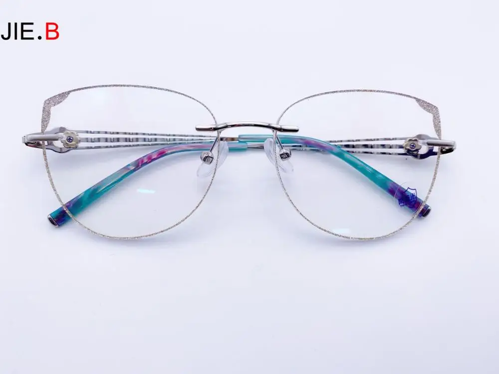 

New Anti-Blue Light Retro Diamond Flat Mirror Ladies Leisure Frameless Anti-Radiation Goggles Prescription Progressive Lens