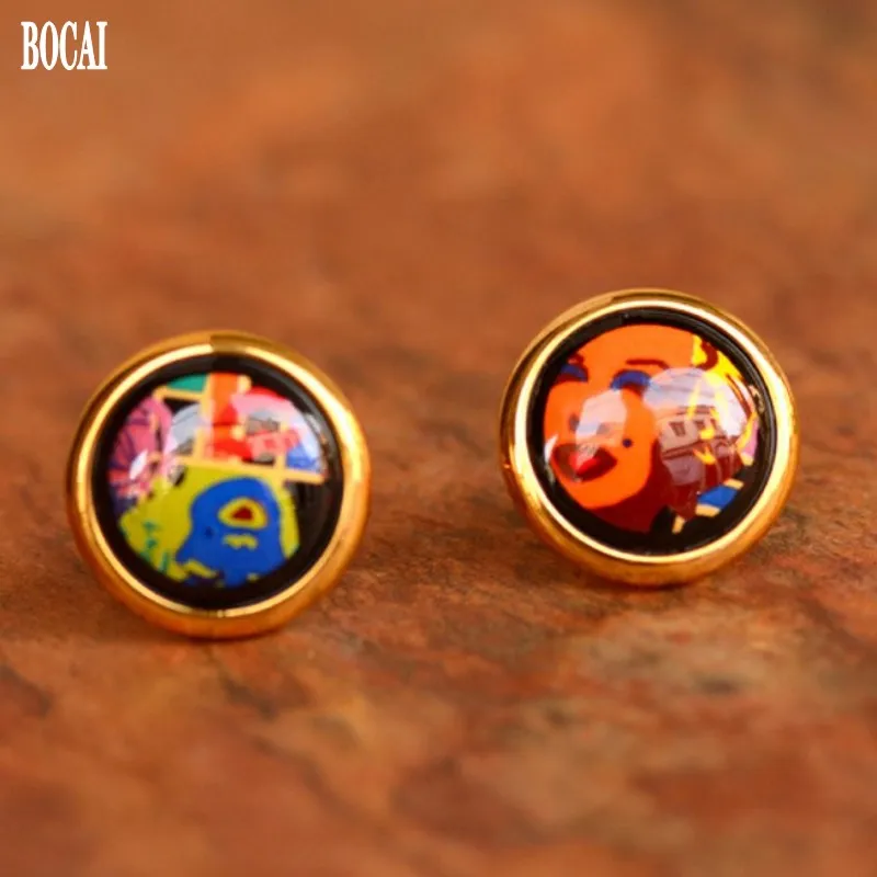 

2020 new BOCAI Mirage Monroe Series New Cloisonne Jewellery Fashion Enamel earrings for Woman buckle earrings woman earrings