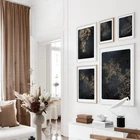Минималистский абстрактный Черный Золотой цветок постер холст печать картина современная роскошная Настенная картина для гостиной домашний декор