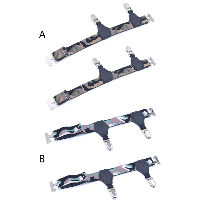 

Men Women Nylon Socks Suspenders Holder Camouflage Print Elastic Adjustable Non-Slip Garters Belt with Double Metal Clip
