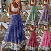 skirts long maxi ladies womens elastic waist floral high waist casual sundress