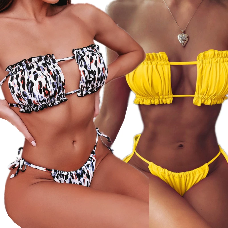 Купальник леопардовый, комплект бикини для женщин, пляжная одежда, бразильские бикини, купальные костюмы 2021, сексуальное женское бикини, ле...