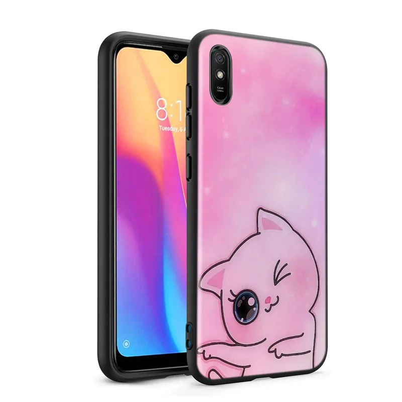Cute Kawaii Kitten Cat Cover For Xiaomi Redmi 10 10X 9T 9C 9C 8 7 5 K50 K40S Gaming 4G 5G Silicone TPU Soft Black Phone Case