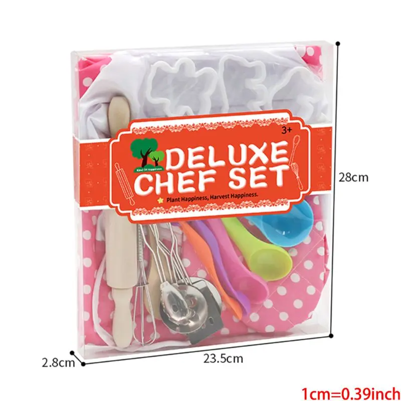 

Chef Role Play Set with Dress up Costume and Kitchen Accessories Kids Pretend Play Toy Set Cookies Toys For baby girl
