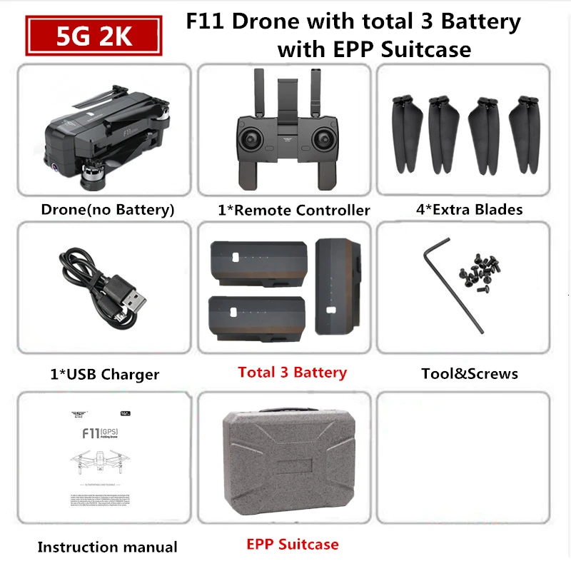 2K 3B EPP Box SJRC F11 PRO Дрон с GPS 2K Квадрокоптер с камерой бесщеточный Квадрокоптер 28 минут летающее время складной Дрон VS SG906 B4W - Цвет: 2K 3B EPP Box
