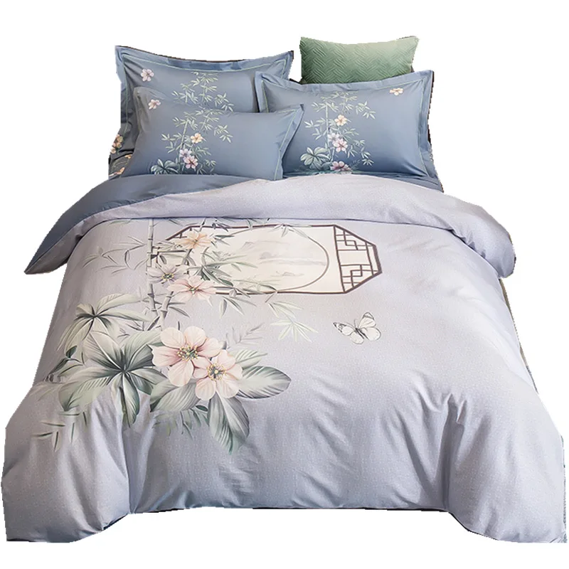 

100% Cotton Four-Piece Suit Cotton Cartoon Large Flower Bedding Four-Piece Cotton Bed Sheet Quilt Cover Fitted Bed Sheet Gift