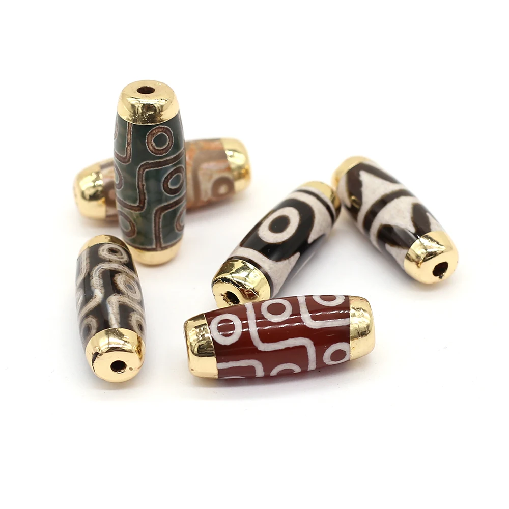 1PC Oval Accessories DIY Jewelry Making Loose Beads God of Wealth Natural Tibetan Agates Dzi Beads Fit Necklace Size 10x30mm
