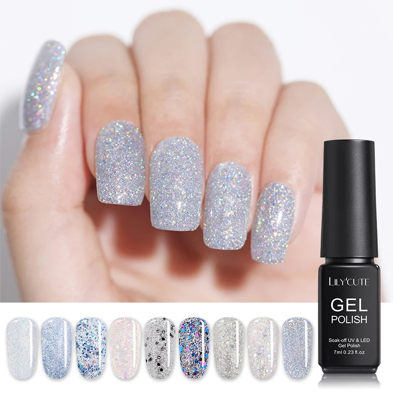 Гель лак для ногтей LILYCUTE 7 мл голографический гель с блестками Светодиодный УФ