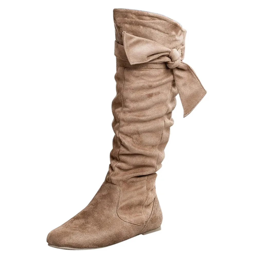 Женские модные красивые сапоги до колена с узлом обувь на низком каблуке