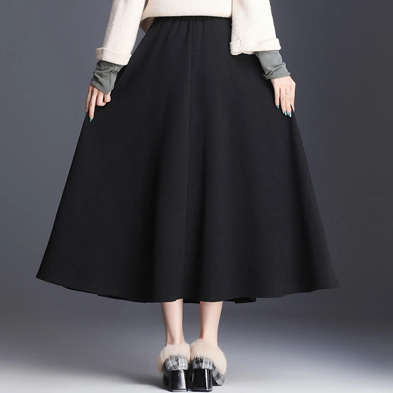 Женская Длинная шерстяная юбка черного и серого цвета размера плюс Повседневная