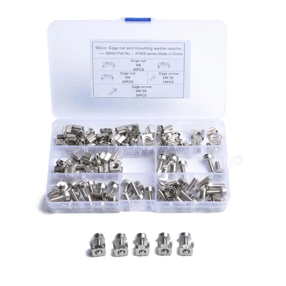 

50pcs/Box Cage Nuts M5 + Mounting Screws M5*20 Iron Auto Replacement Parts 479g