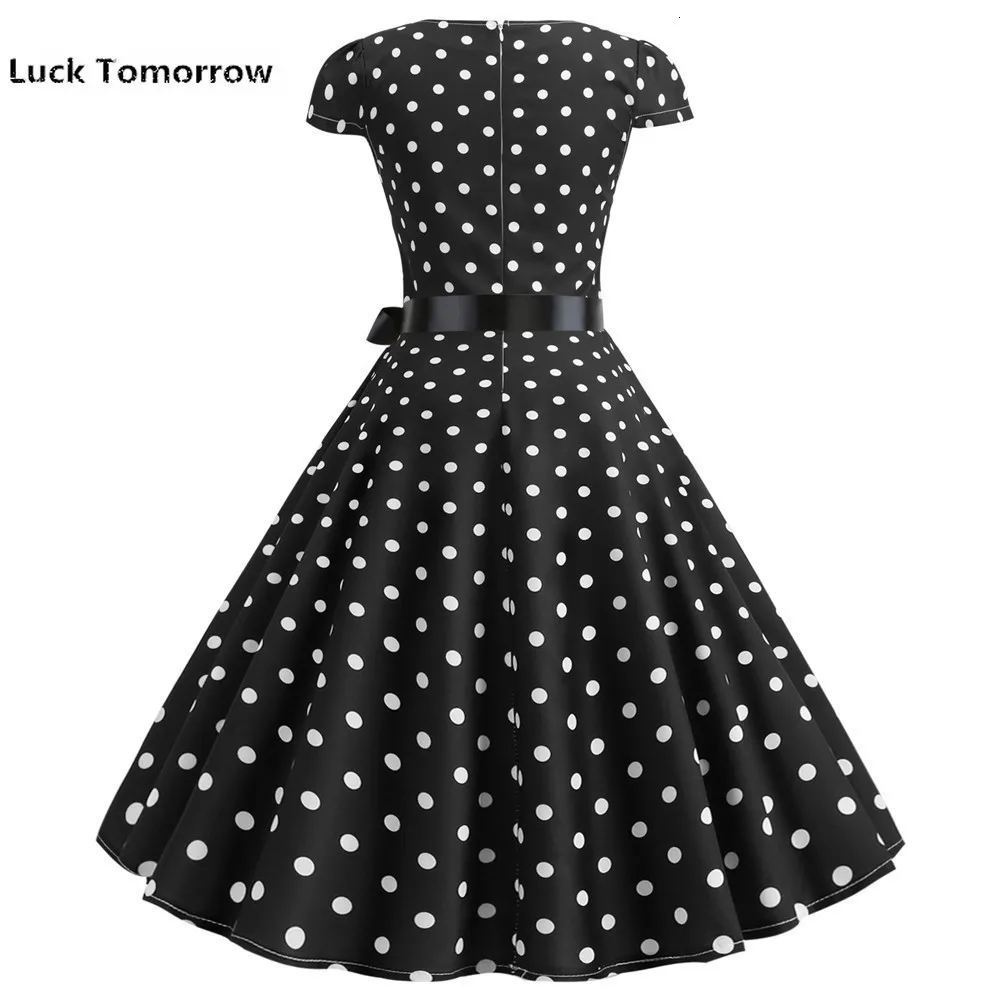 Plus Size S-2xl Women Black White Polka Dot Vintage Dress Rockabilly Swing Pin Up Ladies Summer Dresses Elegant Vestidos | Женская