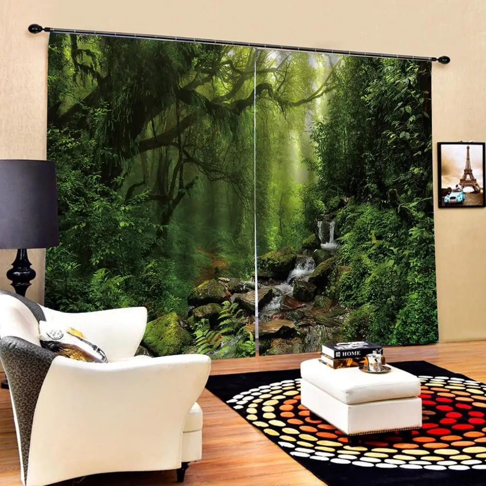 

green forest curtains Window Blackout Luxury 3D Curtains set For Bed room Living room Office Hotel Home Wall Decorative Drape