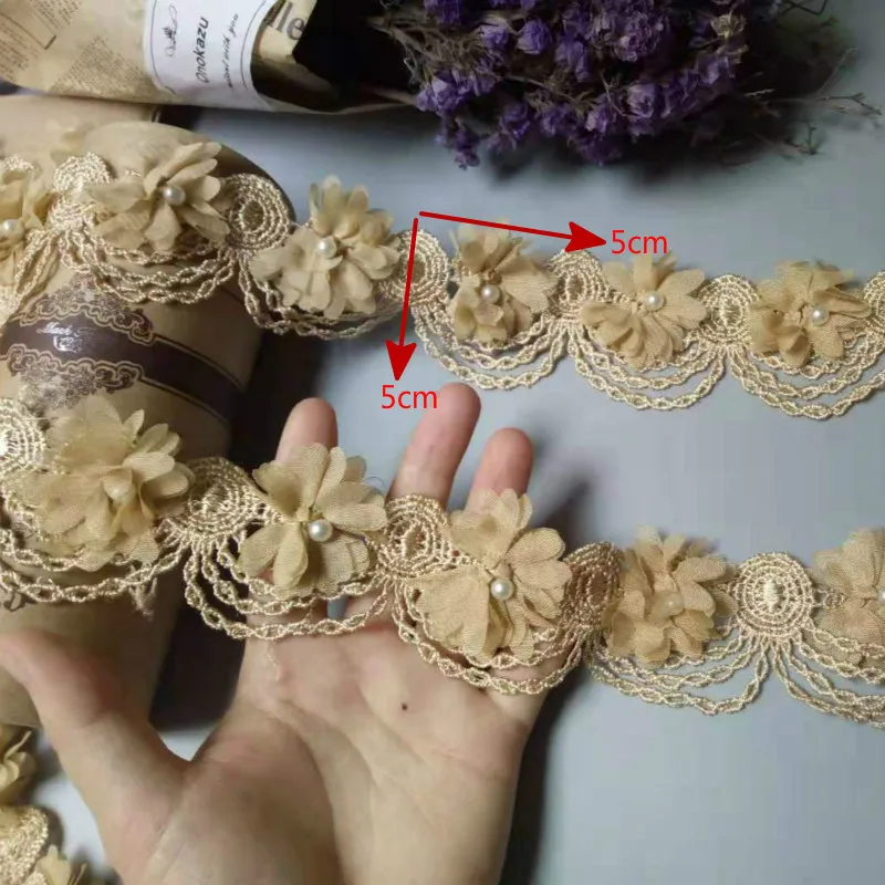 10 шт. Золотая вышитая кружевная лента с цветочной аппликацией | Дом и сад