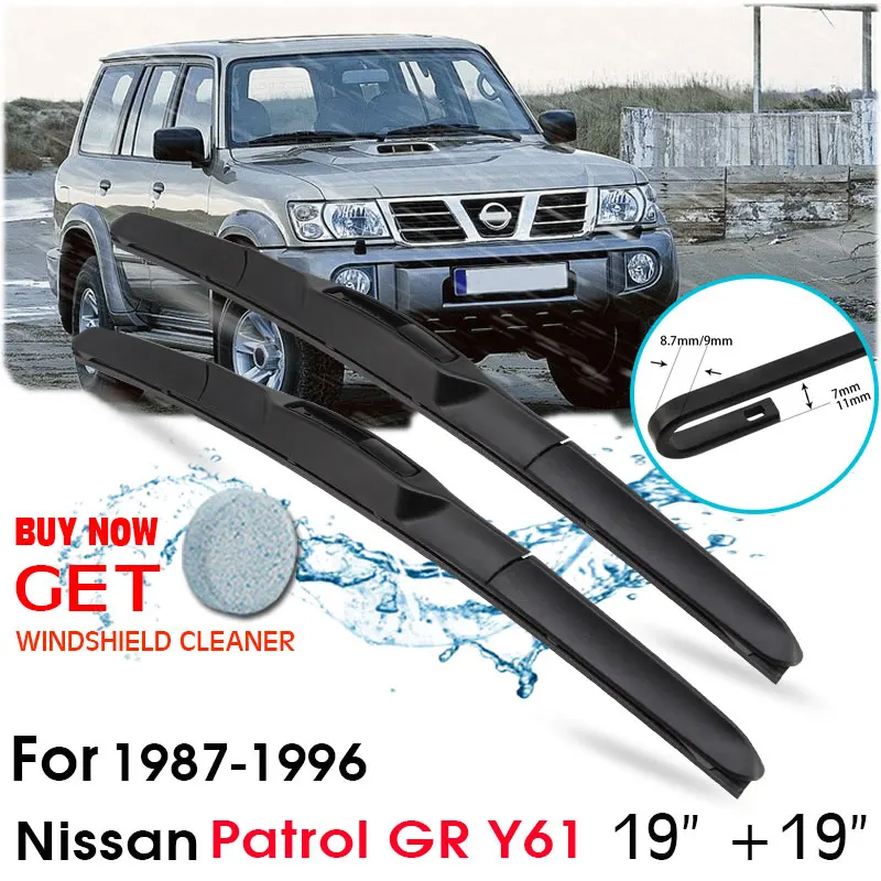 

Car Wiper Blade Front Window Windshield Rubber Silicon Refill Wipers For Nissan Patrol GR Y61 1987-1996 19"+19" Car Accessories