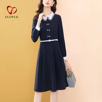 french vintage long sleeve dress black office lady with belt autumn dresses for women button peter pan collar vestidos