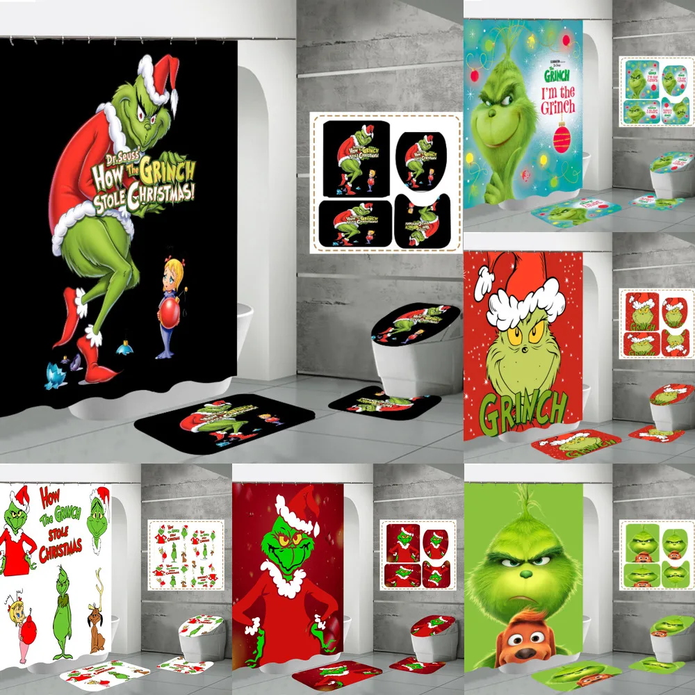 Новая занавеска для душа с принтом Grinch чехол ковра унитаза коврик ванной Набор