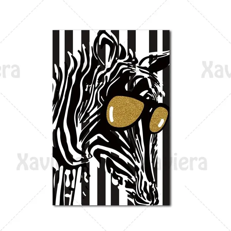 

Black Gold Fashion Art Posters and Prints Cool Sunglasses Cartoon Animal Canvas Modern Trend Canvas Mural Art Picture Home Decor