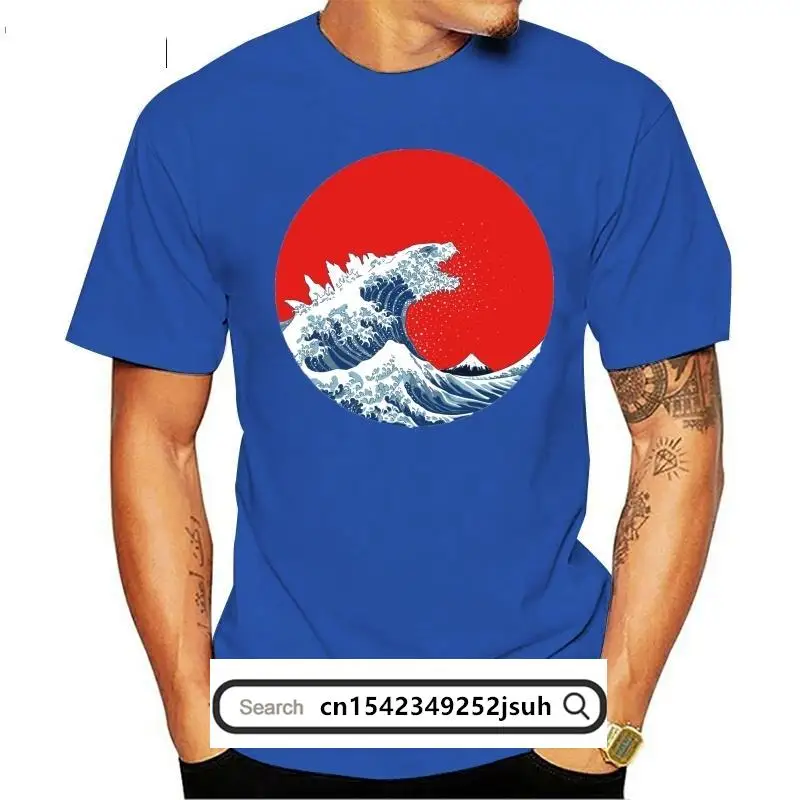 

Cool fashion Hokusai Gojira t shirts men funny White hip pop t-shirt anime Cartoon tee shirt homme de marque