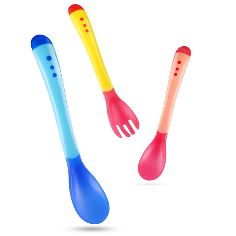 

3 Colors Temperature Sensing Spoon for Kids Boys Girls Silicone Spoon Feeding Baby Spoons Toddler Flatware G0447