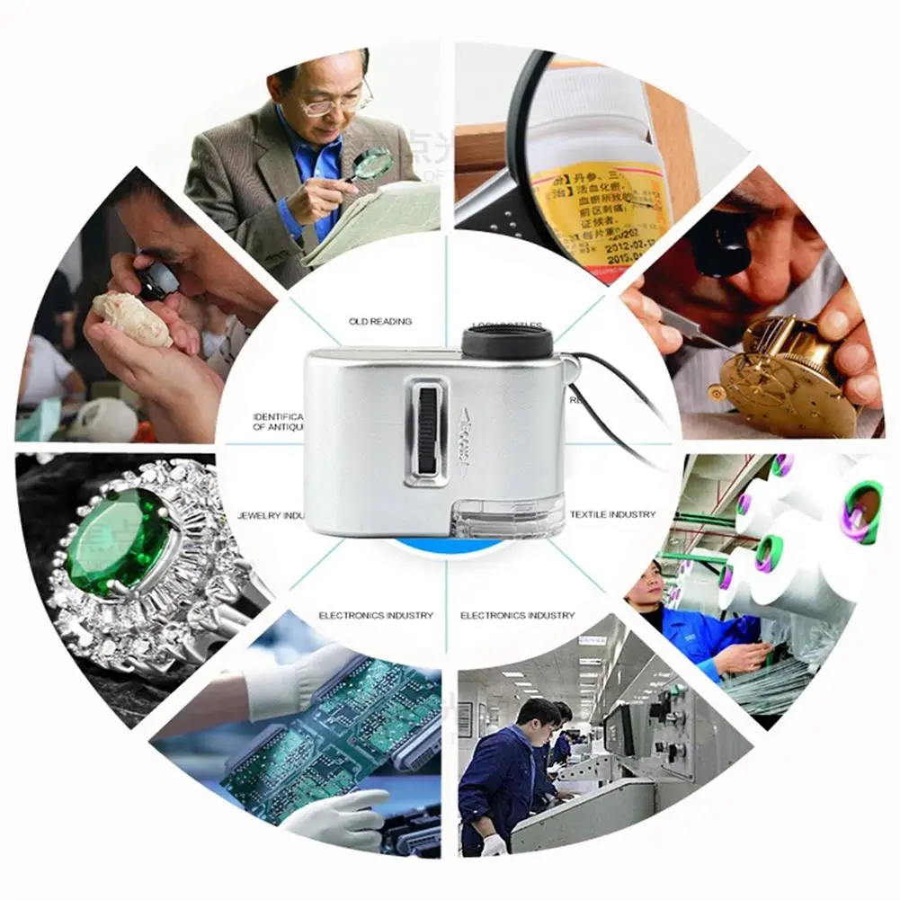 Мини объектив 60X Карманная Лупа микроскоп с светодиодный ультрафиолетовый