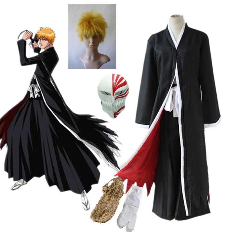 Аниме отбеливатель Косплей Ichigo Kurosaki Bankai полые маски и парик мужской Хэллоуин