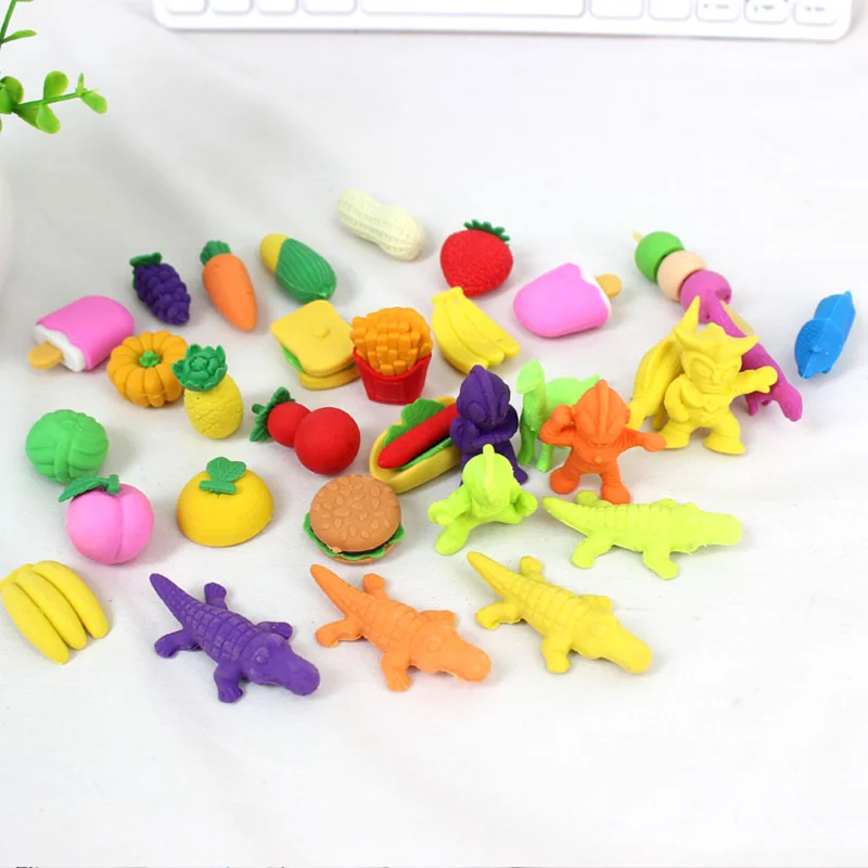 12 упаковок мультфильм ПВХ мешок моделирование ластик еда животных ластики