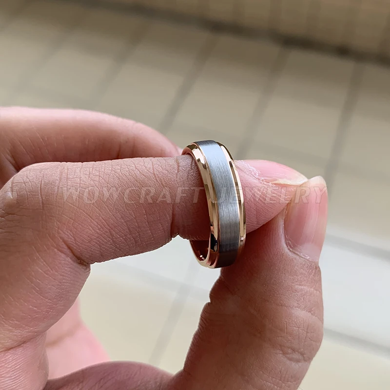 Розовое золото и серебро, женское вольфрамовое кольцо, мужские обручальные кольца со скошенными краями, матовое покрытие, комфортная посадка, 6 мм, 8 мм, свадебные кольца для пары