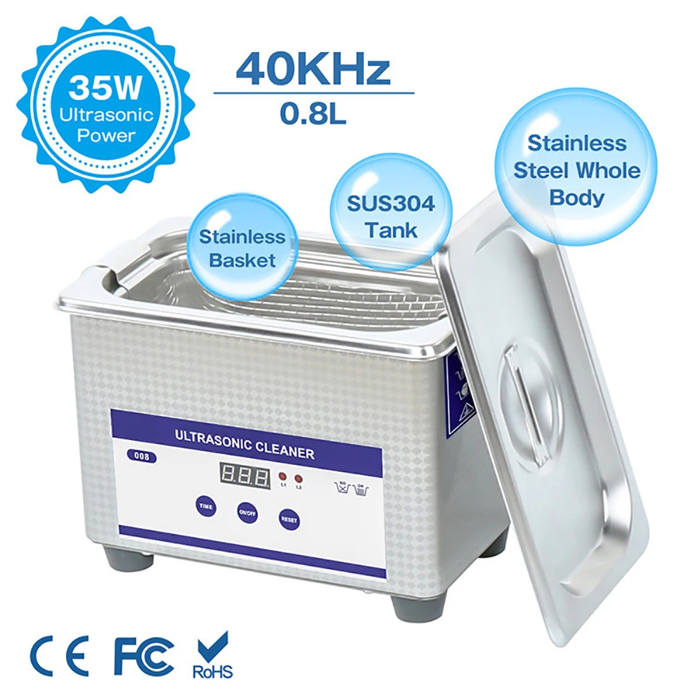 Portable Ultrasonic Cleaner 800ml 0.8L 35W 40kHz Ultrason With Basket For Cleaning Washing Jewelry Glasses Watch Denture |