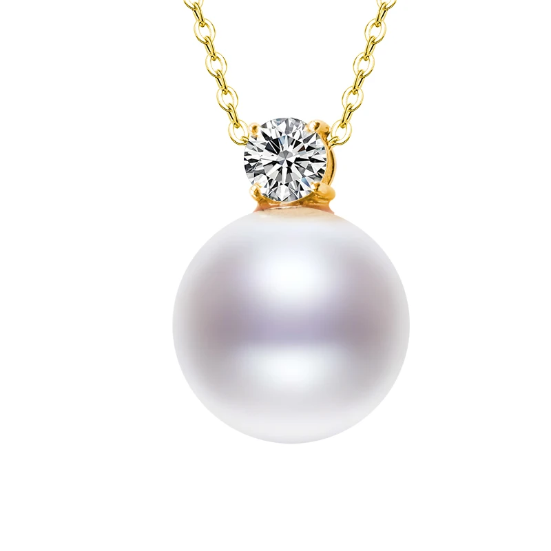 ZHIXI Pure 18K Gold Pendant Natural freshwter Pearl 8-8.5mm Au750 Jewelry Fine Women wedding Gift