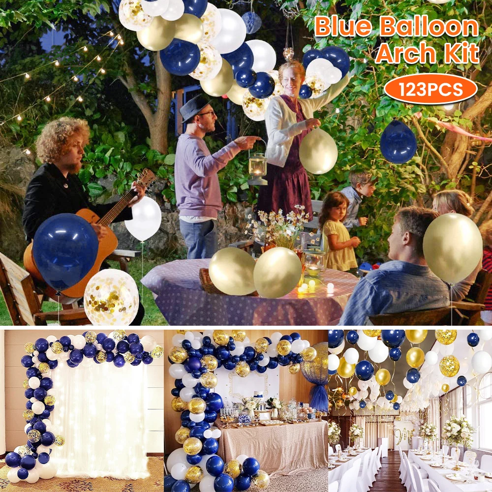 

Blue Balloon Arch Kit,Birthday Balloons Navy Blue Gold White Confetti with Balloon Accessories for Birthday party Decorations