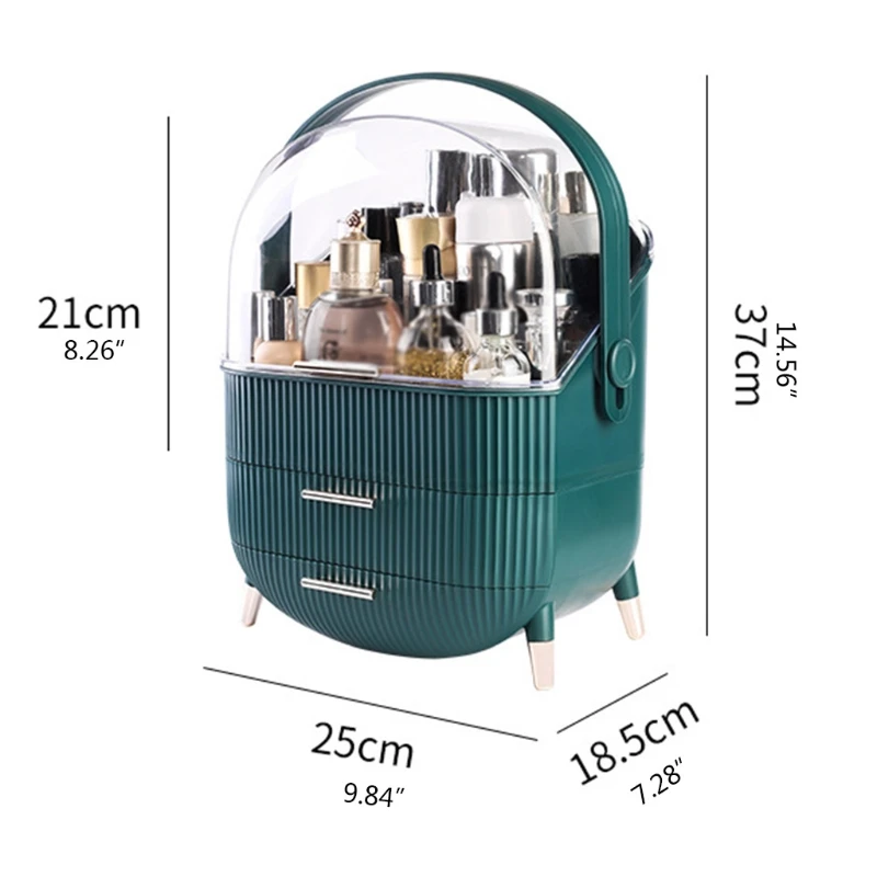

Makeup Organizer Cosmetic Storage Box Holder with Dust Free Cover Portable Handle Dustproof for Bathroom Countertop