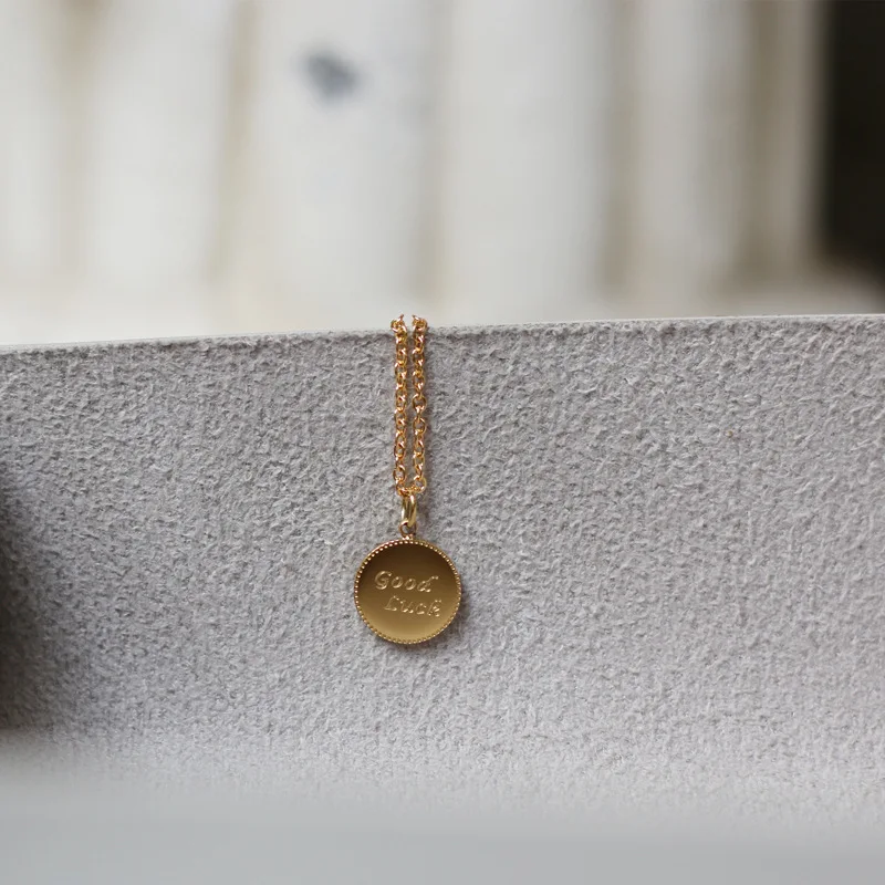 Amaiyllis Good Luck Small Gold Coin Oval Clavicle Chain Necklace Pendants For Women's Steel Plated | Украшения и аксессуары