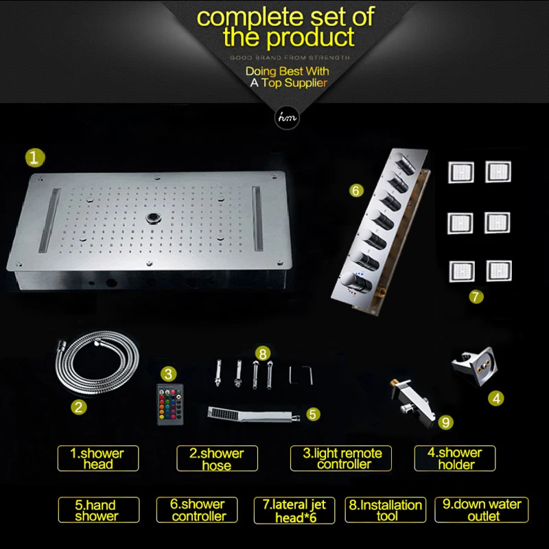 Современный потолочный набор для душа со светодиодной подсветкой роскошная