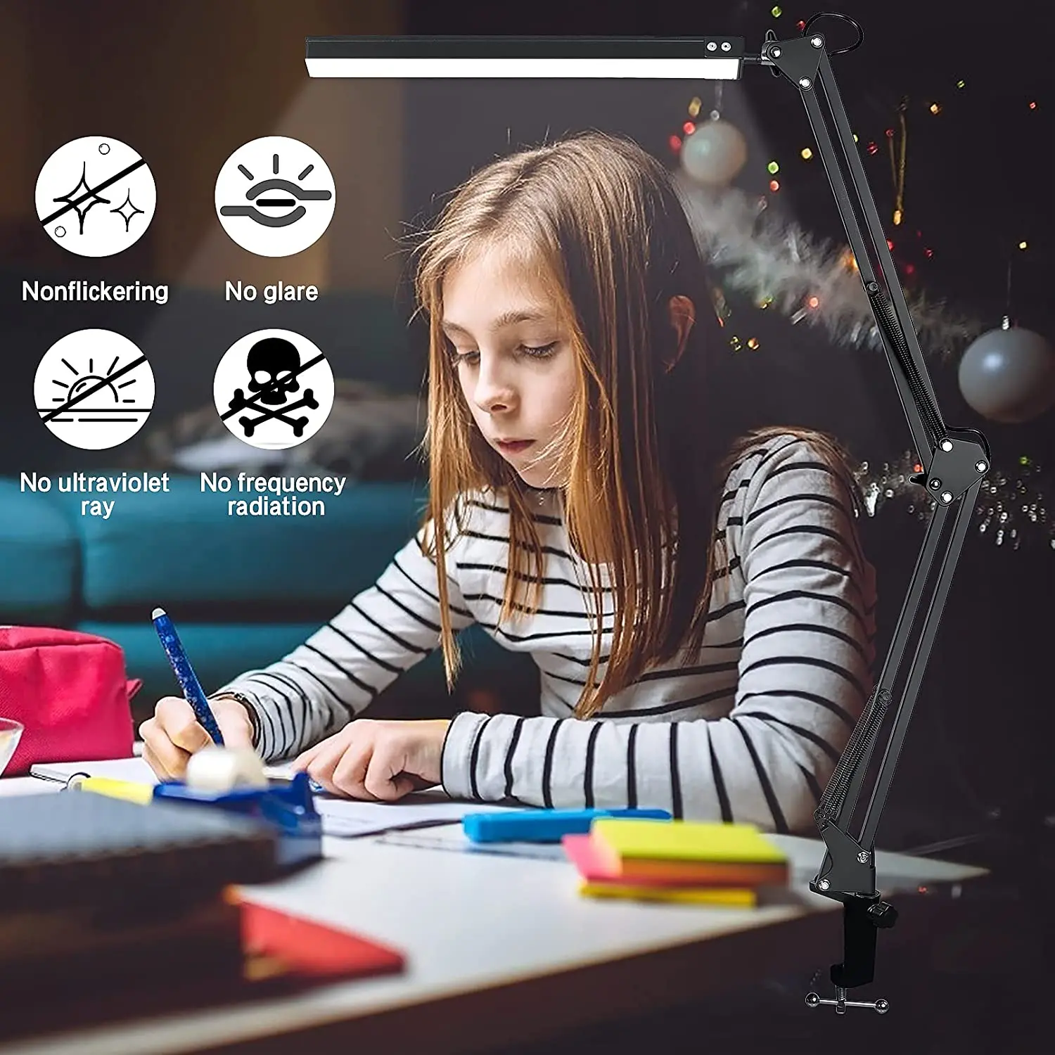 D2 Led Desk Lamp Clip Adjustable Metal Swing Arm Eye Protection 3 Modes 10 Brightness Levels Home Office Work Reading | Освещение