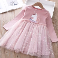 toddler girl cute unicorn dress spring long sleeve knitted girls dress birthday party star mesh princess baby dress kids clothes