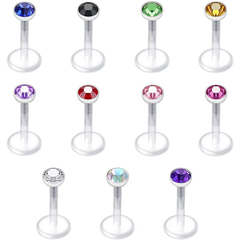 Набор шпилек для носа 11 шт. акриловые стержни инкрустированные фианитами кольцо