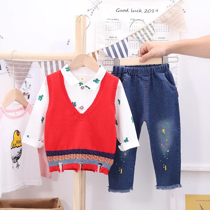 Осенняя детская одежда для малышей свитер мальчиков и девочек жилет мультяшная