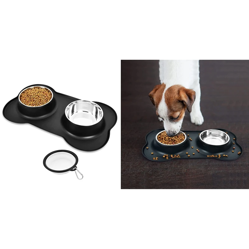 

Dog Bowls, Water And Food Dog Bowl, Dog Cat Food Bowl, Double Pet Bowls,Dog Bowl With Non Spill Non Skid Silicone Mat