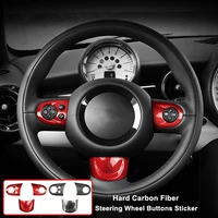 3pcs carbon fiber interior car steering wheel button cover sticker for mini cooper r55 clubman r56 r57 convertible accessories