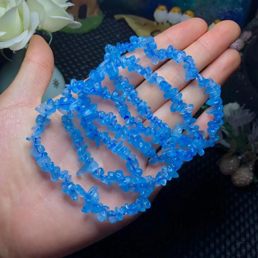 Браслет из натурального синего аквамарина женский и мужской браслет 7 мм