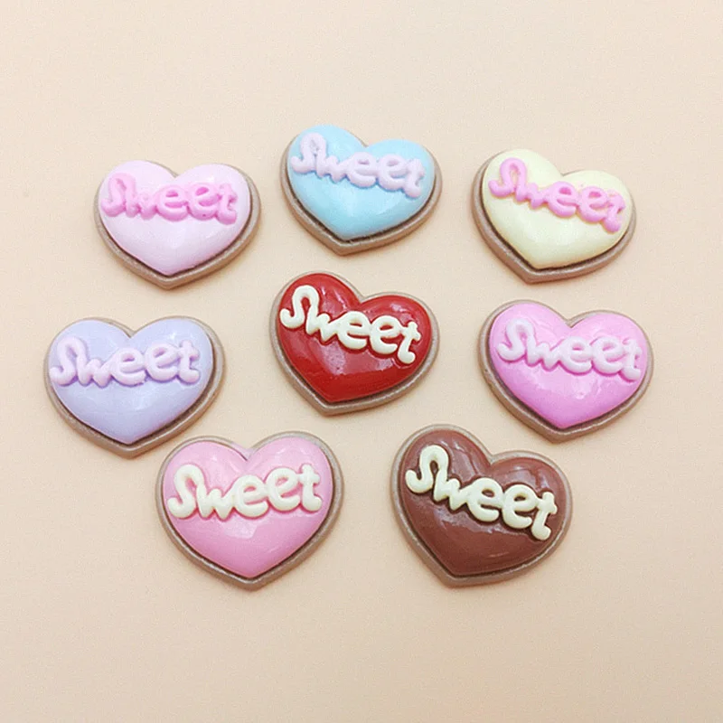 10 шт. милое сердце Бисквитное украшение из смолы ремесло плотный обратно Кабошон