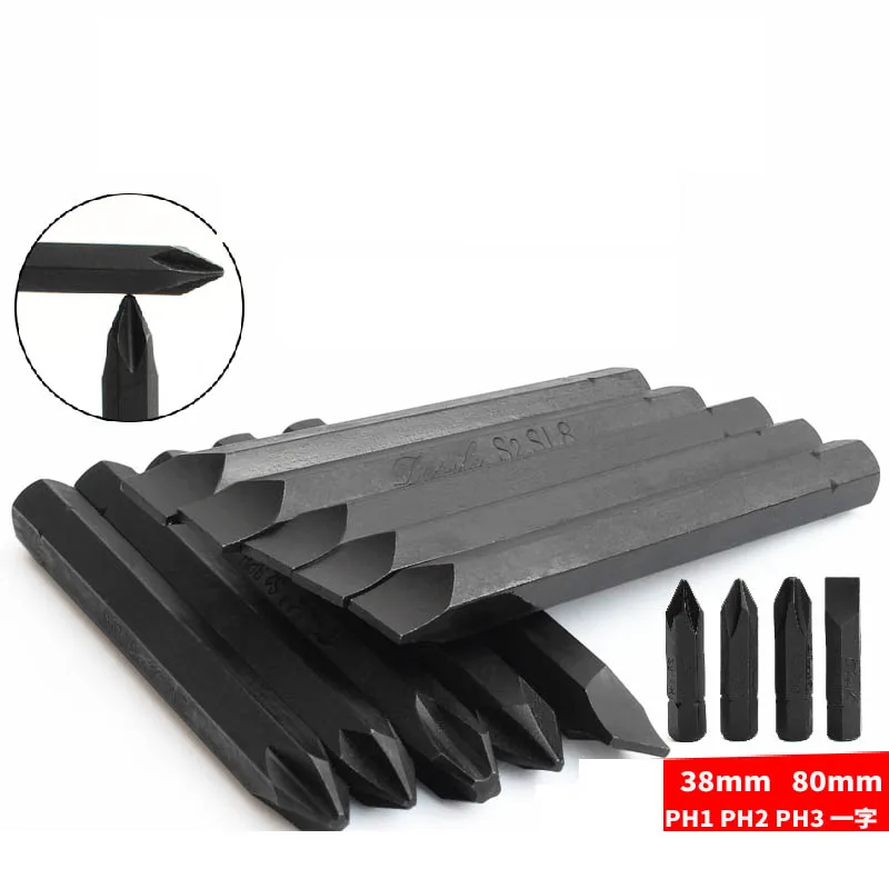 5pcs 5/16 8mm Shank Magnetic Impact Screwdriver Bit Phillips Slotted S2 Alloy Steel PH1 PH2 PH2 PH3 SL8 38/80mm